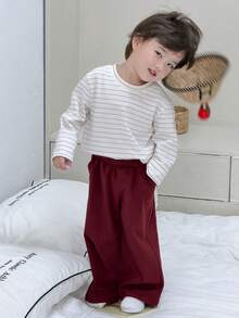 Dazy Kids 男童圆领条纹长袖上衣和纯色长裤两件套睡衣 - 紅色 - 查看 9