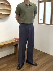 DAZY Maglia a maniche corte verde militare tinta unita scollo a V, estiva, da uomo - Verde militare - Visualizzare 5