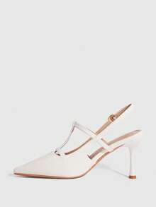 CUCCOO SZL Women's Elegant Commuter Fashion High Heels With Buckle Design - White - View 4