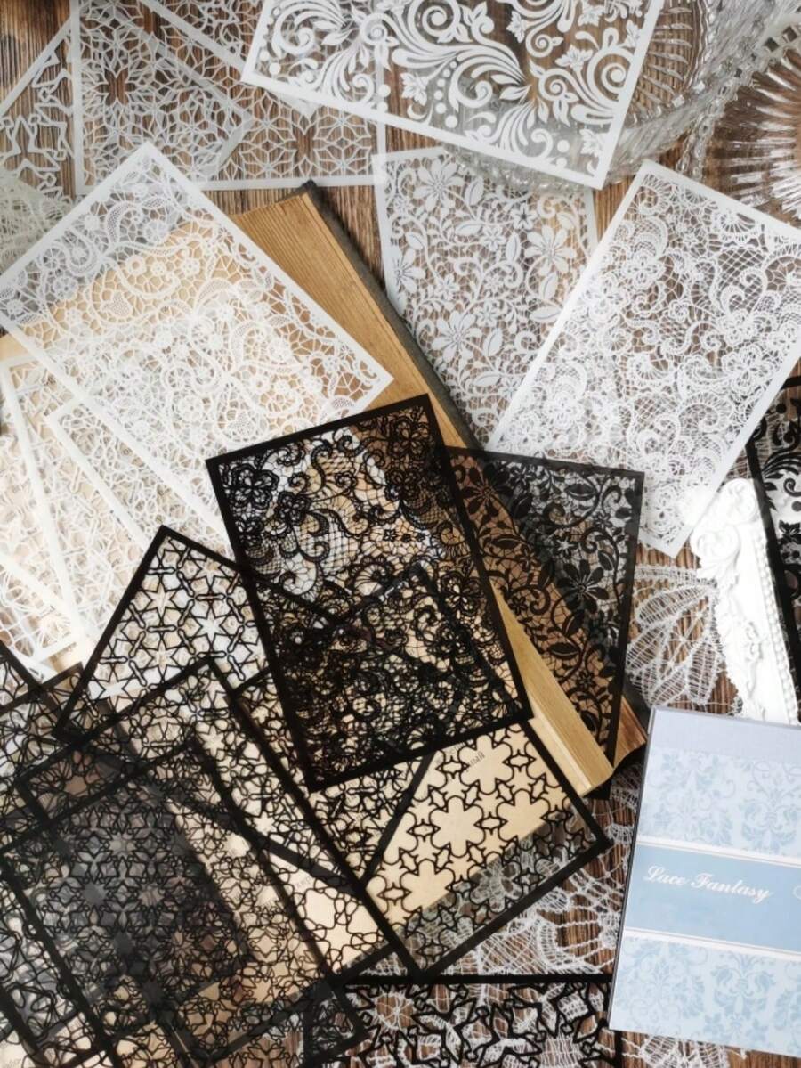 30pcs/Pack Black & White Lace Pattern Pet Decorative Stickers For Journal Planner Back To School - Lace - View 1