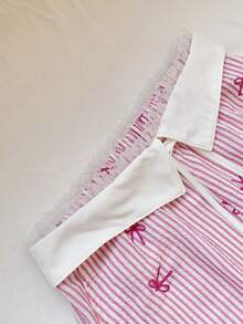 Comfortcana Women's Bow Tie Waist Tie Wide Leg Pants Valentine's Day Summer For Women Spring Spring Break Spring Women Vacation Graduation Women Wedding Party Ceremony Elegant Vacation Casual Casual Women's Casual Women's Waist Lace Bow Tie Decoration Pink Pants Pink Bow Stripe Graphic Pants Y2K 2000s Style Cute Pants, Valentine's Day, Carnival, Beach, Holiday, Home Leisure, Street, College - Pink - View 7