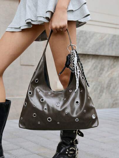 Viva Strut 女士手提包/单肩包，时尚、个性、简约、百搭、街头风，甜美酷女孩、辣妹、Y2K、复古、铆钉、经典款，适合办公、日常、购物（包包不含吊坠）。