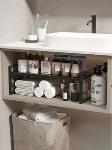 1 Expandable Multi-Purpose Cabinet Shelf, Expandable Up To 55cm/22in, Multi-Layer Storage, Kitchen Cabinet Shelf, Multifunctional Metal Storage Shelf, Pot And Bowl Shelf, Suitable For: Kitchen Cabinets, Kitchen Countertops, Under Sinks, Moisture-Proof And Rust Proof, Space Saving, Suitable For Gift Giving, Kitchen Decoration Gifts, Home Decoration Gifts - Multicolor - View 4