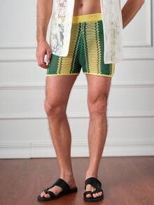 Manfinity Swimmode 男士度假休闲镂空针织短裤 - 彩色 - 查看 7