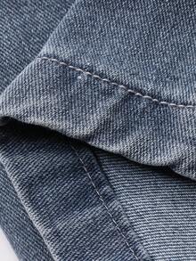 Dazy Kids Bộ áo liền quần denim ống rộng dáng rộng có túi dành cho bé gái tuổi teen - Màu xanh lam - Xem 5