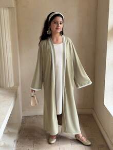 DAZY Tween flickor lös passform lång kofta med kantdetalj, höst - Grön - Visa 6