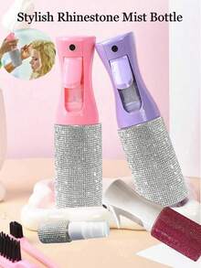 1pc 200ml ABS Continuous Fine Mist Spray Bottle, Cylindrical Design With Rhinestone Surface, Multipurpose Spray Bottle For Hair Care, Beauty Routine, Cleaning, Plants & Home Use - Multicolor - View 8