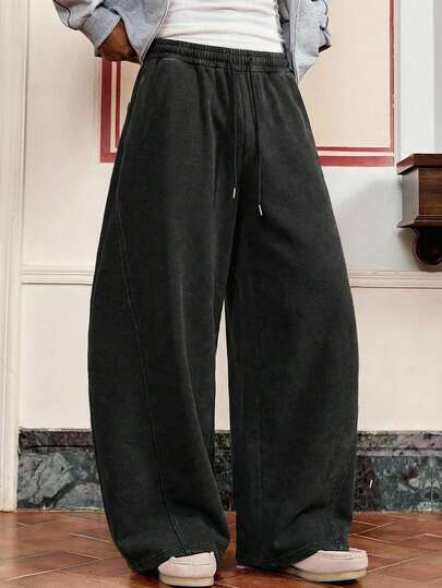 SWAVVY 男士标准尺码休闲宽松春秋季运动裤，黑色，带刺绣雪花图案