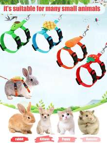 1SET/2 Packs/3 Packs Adjustable Rabbit Harness And Leash Set, Fruit Shaped Designs Like Strawberry And Carrot, Cute Vest Harness Leash For Rabbit, Ferret, Small Pets Training, Walking, Leisure - Multicolor - View 4
