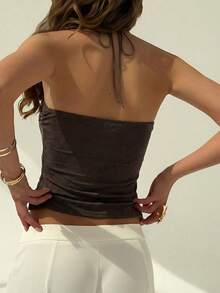 Aloruh Top de tirantes con cuello halter y decoración de cuentas en color marrón para mujer, primavera/verano - Marrón - Ver 2