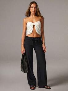 Avenya Women's Pleated Hem Slit Sexy Versatile Date Party Tube Top - White - View 6