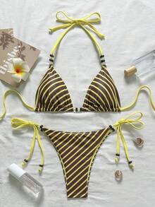 Swim Mod Women's Random Print Beaded Necklace Bikini Set, Spring/Summer - Multicolor - View 2