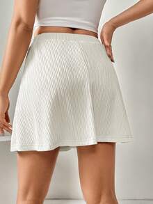 SHEIN Essnce 女士纯色抽绳腰带休闲百搭日常穿着短裙 - 白色 - 查看 2