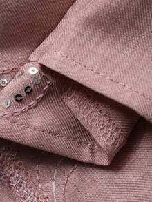 DAZY Women's V-Neck Criss-Cross Knot Design Sequin Floral Embroidery Casual Versatile Daily Wear Blouse - Pink - View 7