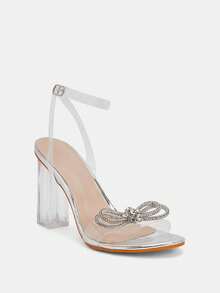 Glitzique Damen Kristall Absatz Sandalen, neue Sommer Mode transparenter Strass Riemen elegante Plateau High Heels - Silber - Übersicht 3