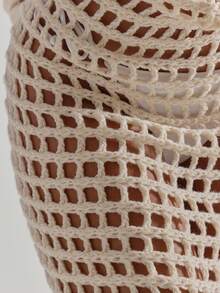 MUSERA Deep Cowl Neck Square Crochet Fitted Mini Dress Cute Beach Coverup Summer Spring Holiday Going Out Swim Sexy Crochet Knit - Apricot - View 6