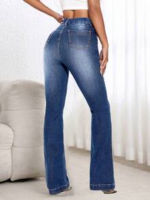 EMERY ROSE Jeans casuales y versátiles de talle alto, ajustados y con pierna acampanada, talla grande, color azul - Azul - Ver 2