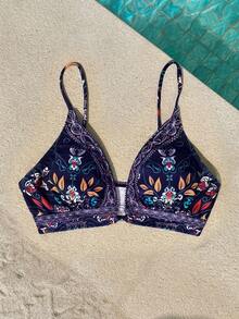 Vivid Eden Áo bikini gợi cảm in hoa dành cho nữ mùa hè đi biển - Màu xanh hải quân - Xem 7