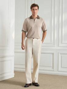 Officeau Men's Casual Linen Straight-Leg Pants For Men, Fashion Versatile Trousers, White Pants, Wide Leg, Dress Pants, Fall - Beige - View 7