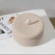 Woven Storage Circular Covered Desktop Handmade Household Egg, Snack, Miscellaneous Fruit Storage Box, Cosmetic Basket - Multicolor - View 3