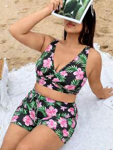 Swim Lushoire Bộ đồ bơi dài tay 3 mảnh cỡ lớn dành cho nữ, in kỹ thuật số ngẫu nhiên, thích hợp cho đi biển và hồ bơi, đi nghỉ mát. - Nhiều màu - Xem 3