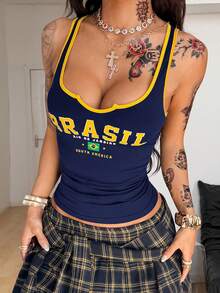 Coolane 女士春夏节日街头风复古Y2K基础款V领弹力背心 - 寶藍色 - 查看 6