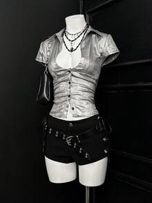 EgrlEra 性感朋克风发光面料衬衫 - 灰色 - 查看 3