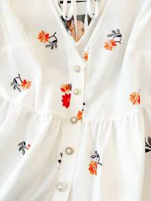 GlowEve CURVE Blusa de gasa con estampado floral para mujer de talla grande, de estilo casual y abierta al frente, versátil para primavera, verano y otoño - Blanco - Ver 4