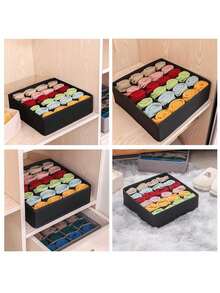 Black 24-Grid Socks Underwear Storage Box - Foldable Fabric Drawer Organizer For Bras Panties Scarf, Space-Saving Wardrobe Closet - Multicolor - View 6