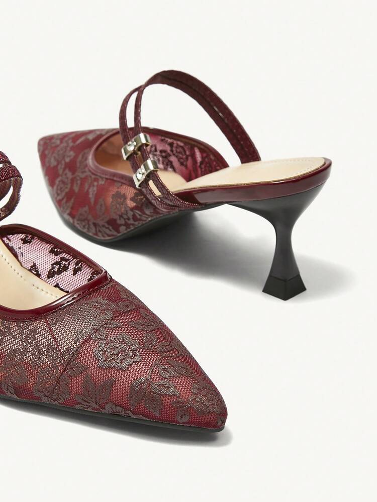 CUCCOO CHICEST Spitzschuh High Heels Brautschuhe aus Spitze, Ankle Band sexy Street Style Pumps für Weihnachten und Silvester Stimmung Herbst und Winter