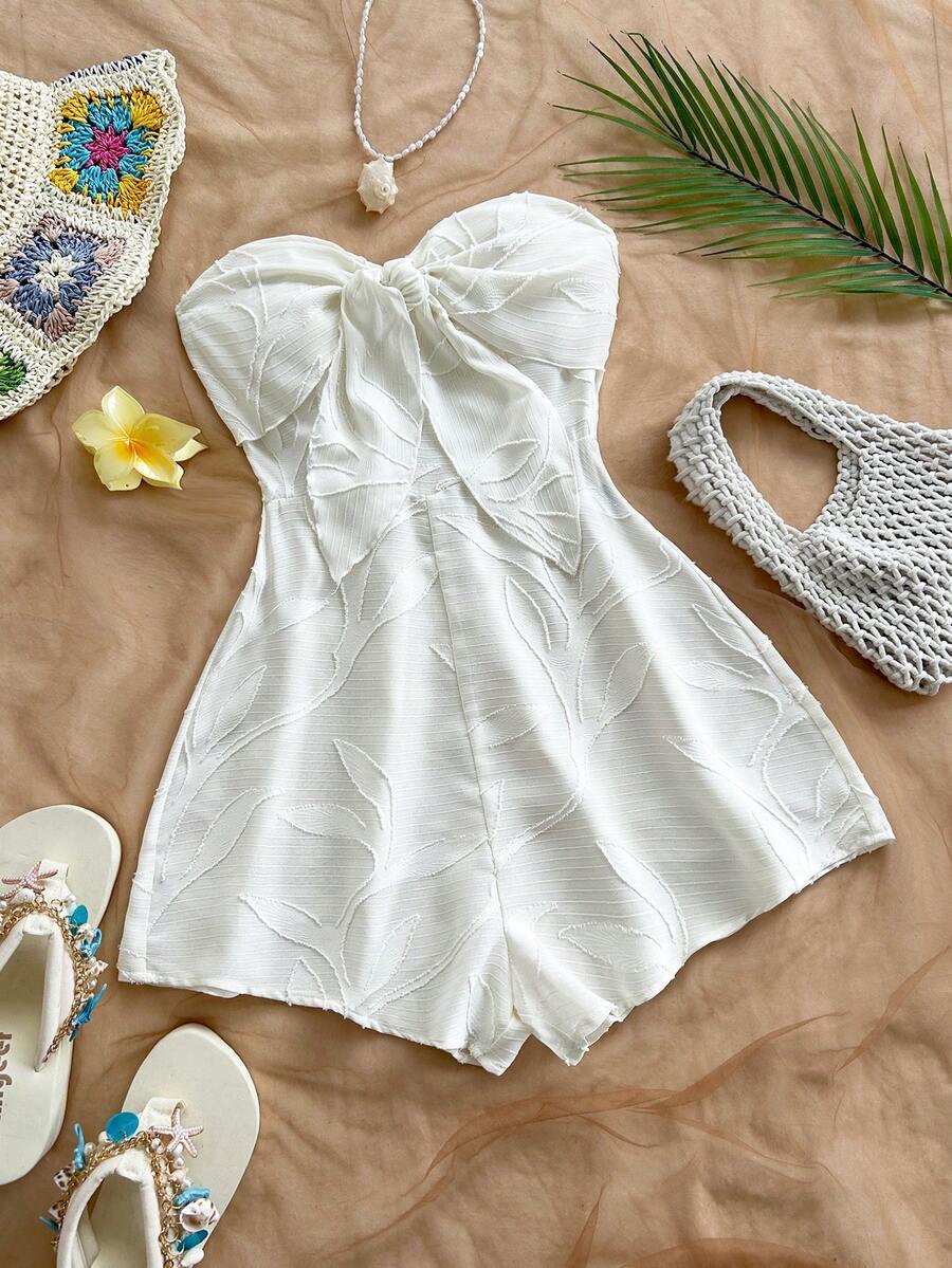 Soleia Mono de verano con estampado de silueta en acuarela azul, con detalle de nudo delantero y espalda descubierta, corte holgado, adecuado para fiestas, citas, San Valentín y para usar en capas - Blanco - Ver 1