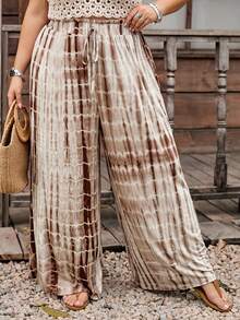 SHEIN CURVE+ Curve 尺码 US22 音乐节、海滨度假、波西米亚蜡染印花宽松阔腿休闲裤，波西米亚风格，女士西式服装，沙滩装，度假装 - 彩色 - 查看 8