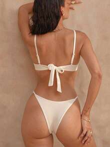 Swim Chiccia Swim Vcay-D 女士纯色肩带链条装饰可调节后背钢圈比基尼上衣 - 米色 - 查看 2