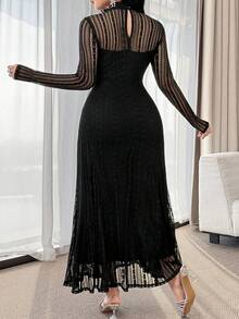 Feyla Vestido de encaje de unicolor elegante para talla grande para ir al trabajo - Negro - Ver 2