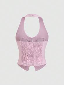 SHEIN Clasi 女士夏季休闲纯色蝴蝶结装饰露背吊带上衣束身衣女式上衣女士束身胸衣夏季上衣 - 淡紫色 - 查看 2
