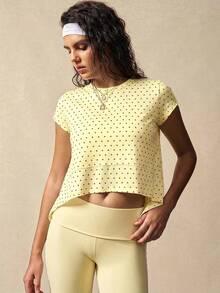 VARSIVA 女士夏季波点印花短袖不对称下摆运动T恤 - 淡黃色 - 查看 5