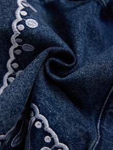 GlowEve 女士植物刺绣系带腰带口袋牛仔短裤 - 藍色 - 查看 4