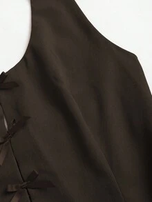 Sweetra 女士优雅蝴蝶结装饰露背吊带背心，夏季女士束身胸衣上衣，女士上衣 - 棕色 - 查看 4