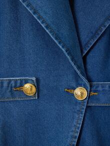 GlowEve Women's Short Petal Sleeve Waist Button Design Casual Denim Jacket - Blue - View 5