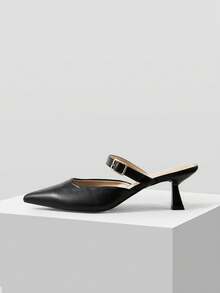 Mnmlis Women Low-Heeled Black Pointy-Toe Pumps In A Minimalist Commuter-Chic Style. - Black - View 6