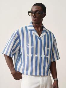 STYNVO Men's Letter & Striped Pattern Short Sleeve Casual Shirt - Multicolor - View 6