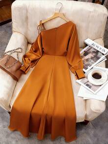 GlowEve CURVE 大码连衣裙，优雅精致，简约舒适，露肩设计，显身材，适合婚礼、约会和日常穿着。 - 黃色 - 查看 2