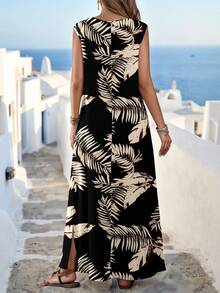 EMERY ROSE 女士热带印花V领无袖宽松沙滩度假连衣裙，夏季休闲款 - 彩色 - 查看 3