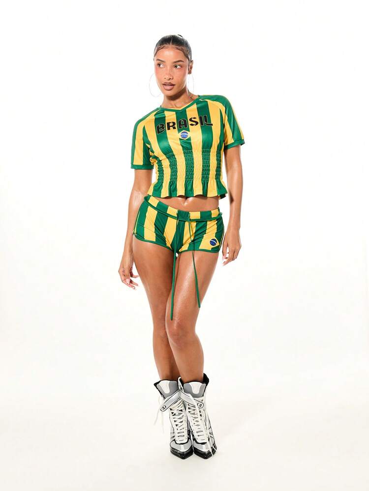 SUMWON WOMEN Brazil Stripe Crop Top With Cinched Waist