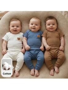 Loomiva Set de 6 piezas de top de manga larga con cuello redondo y pantalones de cintura elástica con estampado de oso de dibujos animados para bebé niña recién nacida - Caqui - Ver 11