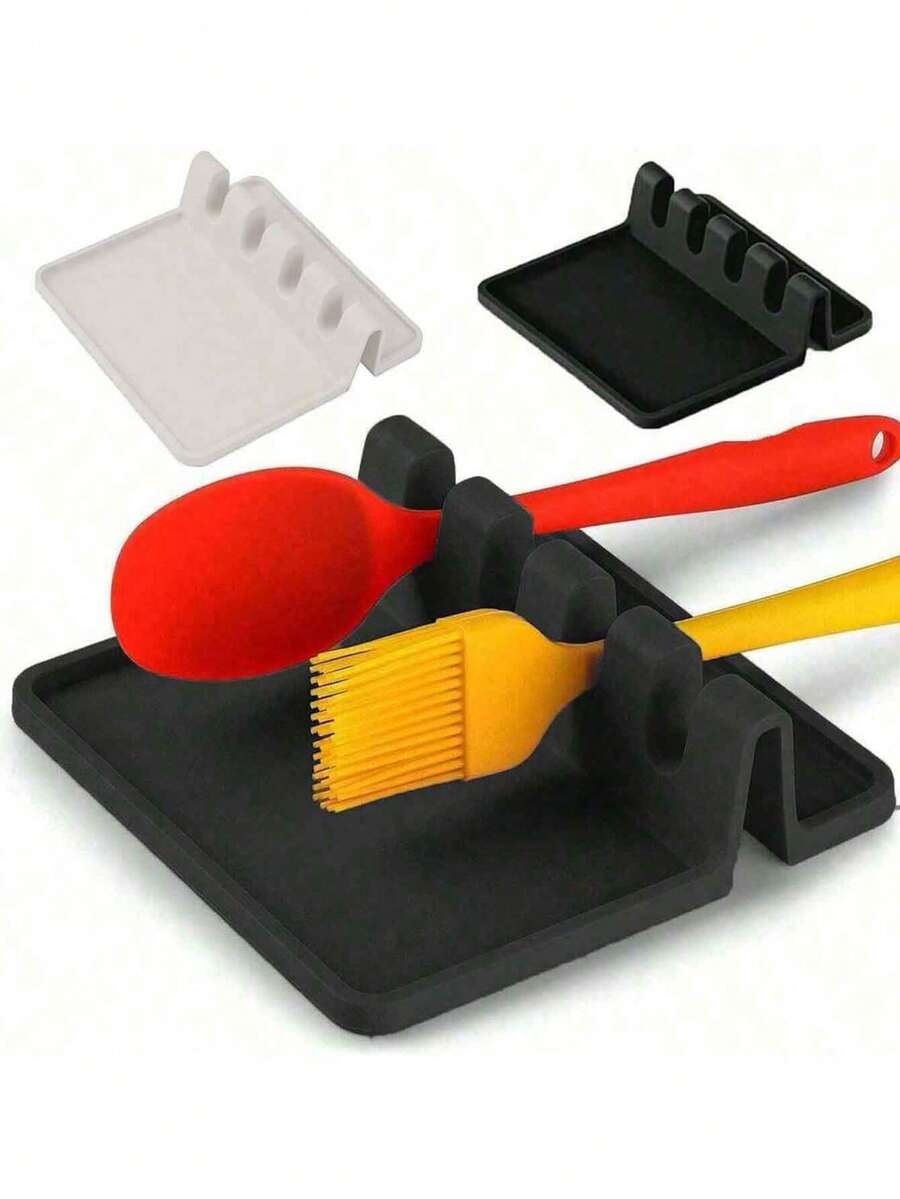 Silicone Kitchen Utensil Holder With Drip Tray - Heat-Resistant Spoon Rest For Stovetop, Countertop, Holds Ladles & Cooking Tools