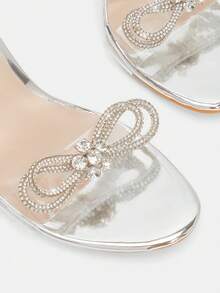 Glitzique Damen Kristall Absatz Sandalen, neue Sommer Mode transparenter Strass Riemen elegante Plateau High Heels - Silber - Übersicht 6