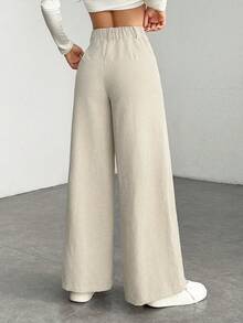 Wide-Legged Pants With One-Colored Front Buttons, Suitable For Daily Wear - Apricot - View 2