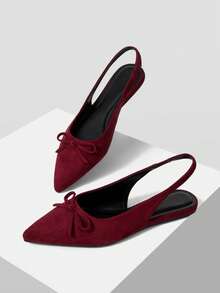 Mnmlis Women's Burgundy Bow Decor Pointed Toe Flat Shoes, Suitable For Work Commute, Office, Festivals And Casual Gatherings - Burgundy - View 5