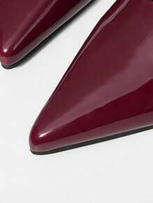 Mnmlis 女士尖头搭扣设计时尚优雅高跟鞋 - 酒紅色 - 查看 4